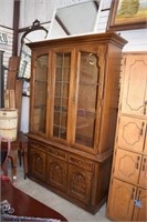Vtg China Cabinet w/ Wooden Shelves