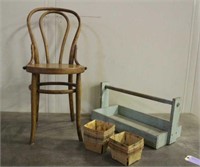 Vintage Chair & Strawberry Picking Box w/Crates