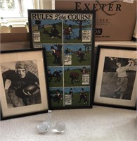 3 Sporting Pictures & Golf Paperweights