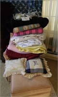 Lot of 14- Blankets, Pillows, Cables & Bed Cover