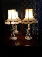 Lot of 2- Cherub Based Sitting Lamps w/ Shades