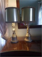 Cherub Based Lamps w/ Shades & Finial (Tested)