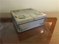 Small Wooden Jewelry Box w/ Floral Design