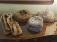 Lot of 4- Mink Hats, Scarf & a Michael Weeks Wig