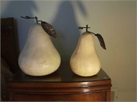 Pair of Pottery Pears w/ Metal Stems & Leaves