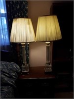 Lot of 2- Glass Sitting Lamps w/ Shades (Tested)