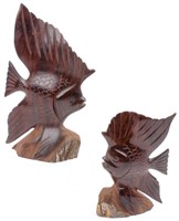 Art Two Angelfish Ironwood Carving Sculptures