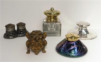 5 INK POTS INC. SGND CHINESE, AUSTRIAN ART GLASS,