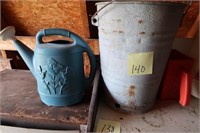 Plastic Watering Can, Old Galvanized Bucket,