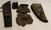 (2) US Military ammo pouches, soft hand gun case,