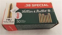 Box of (50) .38 special FMJ 158 grain bullets.