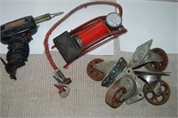 Solder iron, casters, foot pump