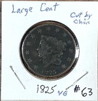 1825  Large Cent  VG  Cut by chin