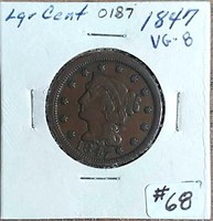 1847  Large Cent  VG-8