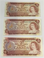 1974 3 X 2 dollars canadiens en papier.

Très
