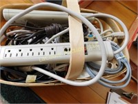 basket of elec. cords, multi plugs