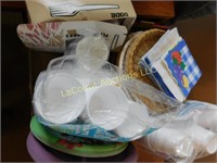 picnic lot, bamboo plate holders, plates, cups