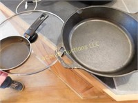 Lodge cast iron fry pan, spatter screen