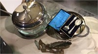 Silverplate bowl, service set in the box, cast