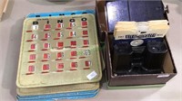 View master with view slides, old bingo cards,