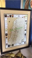 Framed map of the wine country of the Napa Valley