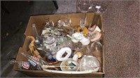 Box lot of glassware, household items, dresser