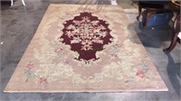 Vintage room size hook rug with Rose and burgundy