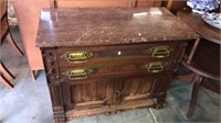 Marble top two drawer over two door washstand,