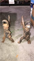 Pair of man walking andirons, antique, 12 inches