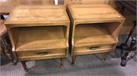Pair of mid century modern nightstands with one