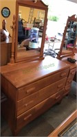 Rock maple three drawer dresser with mirror, 34 x