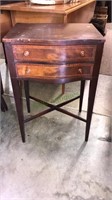 Mahogany two drawer in table with stretcher base,