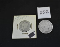 1900 Barber Half Dollar Coin - O Mint Mark & 1915