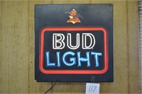 Lighted Bud Light Beer Advertising Sign 17 1/2" X