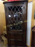 Larger than Most Dark Oak Corner Cabinet with Faux