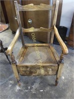 Mahogany and Rattan Potty Chair With Original