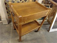 Oak Tea Cart on Casters with Two Drawers
