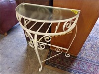Wrought Iron Half Moon Patio Table with Glass
