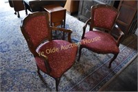 Tapestry Covered Queen Anne Arm Chairs