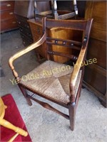 Carved Oak Chair with Rush Seat