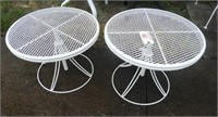 (2) Saltarini style white round patio end tables