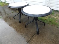 (2) Plastic round patio end tables black base