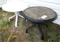 (2) round patio end tables: one white and one