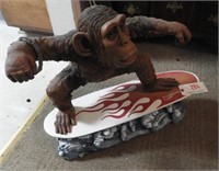 Monkey figurine on surfboard store display 20"