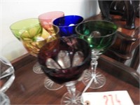 Set of (6) colored paneled wine glasses