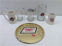 (5) Beer Steins w/ Miller High Life Tray