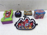 (4) Child's Tins & Mickey Mouse Plate  Cartoon