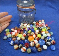 93 marbles in half pint foster canning jar