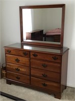 8 drawer Cedar Dresser, Glass top & Mirror