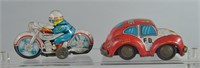 Vtg Tin Friction Motorcycle & VW Car